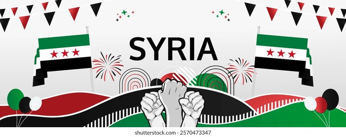 Syria Independence Day modern greeting banner. 17th April Happy Syria National Day. Holidays abstract concept. Great for event like carnival, feast poster, support, culture and tourism