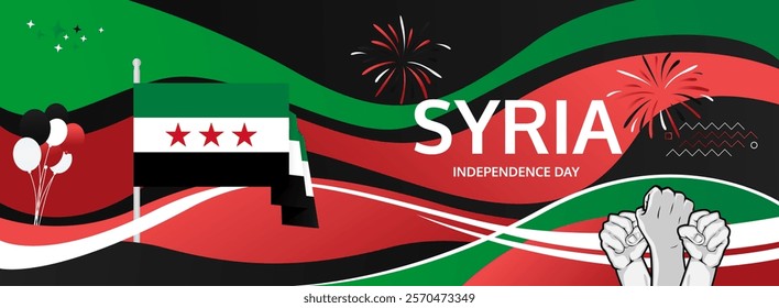 Syria Independence Day modern greeting banner. 17th April Happy Syria National Day. Holidays abstract concept. Great for event like carnival, feast poster, support, culture and tourism