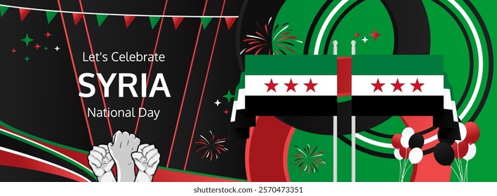 Syria Independence Day modern greeting banner. 17th April Happy Syria National Day. Holidays abstract concept. Great for event like carnival, feast poster, support, culture and tourism