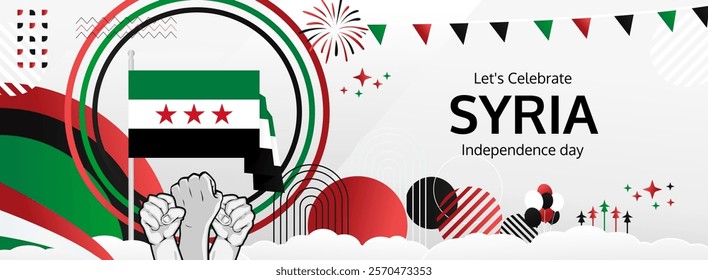 Syria Independence Day modern greeting banner. 17th April Happy Syria National Day. Holidays abstract concept. Great for event like carnival, feast poster, support, culture and tourism