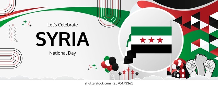 Syria Independence Day modern greeting banner. 17th April Happy Syria National Day. Holidays abstract concept. Great for event like carnival, feast poster, support, culture and tourism