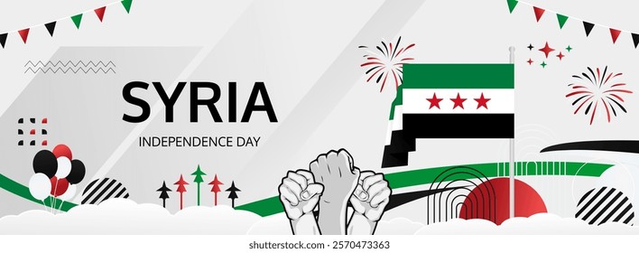 Syria Independence Day modern greeting banner. 17th April Happy Syria National Day. Holidays abstract concept. Great for event like carnival, feast poster, support, culture and tourism