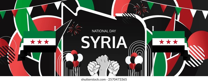 Syria Independence Day modern greeting banner. 17th April Happy Syria National Day. Holidays abstract concept. Great for event like carnival, feast poster, support, culture and tourism