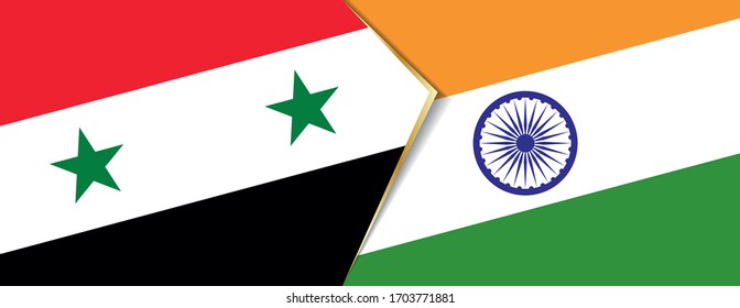 Banderas de Siria e India, dos banderas vectoriales símbolo de relación o confrontación.