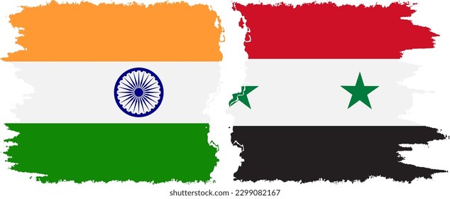 Syria and India grunge flags connection, vector