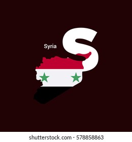 Syria Initial Letter Country with Map and Flag Vector