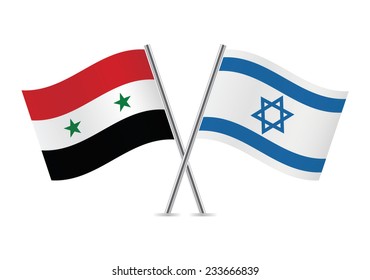 Syria and Israel crossed flags. Syrian and Israeli flags, isolated on white background. Vector icon set. Vector illustration.