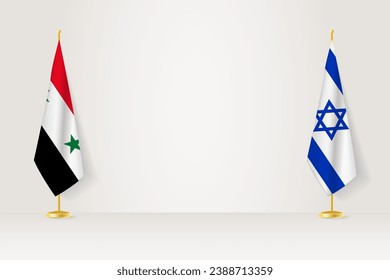 Syria and Israel flag on indoor flagpole, meeting concept between Israel and Syria. Vector illustration.