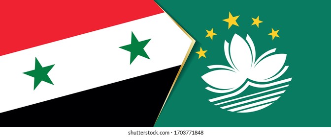 Syria and Macau flags, two vector flags symbol of relationship or confrontation.