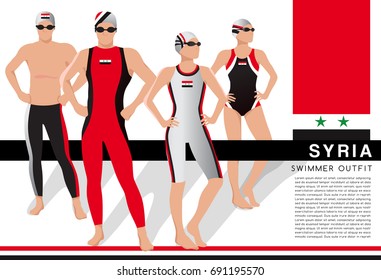 Syria : Male and Female Swimmers : Swimmers in National Swimsuits : Vector Illustration