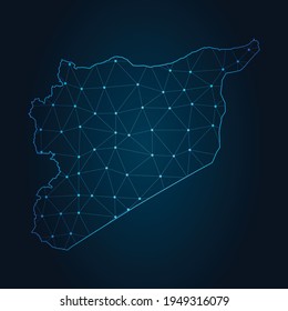 syria Map Abstract mash line and point scales on dark background. Wire Frame 3D mesh polygonal network line.
