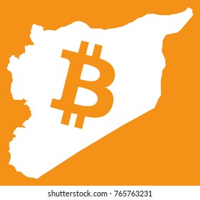 Syria map with bitcoin crypto currency symbol illustration