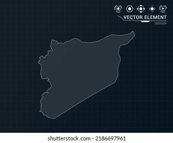 Syria map of black digital frame HUD, GUI, UI interface technology radar vector.