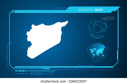 Mapa sirio del marco digital azul HUD, GUI, interfaz de interfaz de usuario vector de radar.