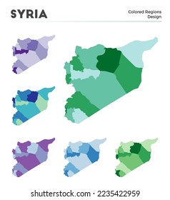 Syria map collection. Borders of Syria for your infographic. Colored country regions. Vector illustration.