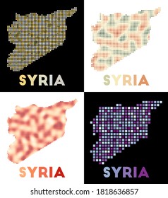 Mapa de Siria. Colección del mapa de Siria en estilo punteado. Las fronteras del país están llenas de rectángulos para su diseño. Ilustración vectorial.