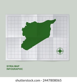 Siria mapa del país en papel de cuadrícula doblado