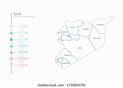 syria map. detailed middle east country map vector. 