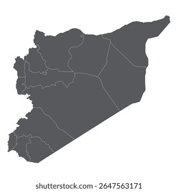 Mapa de Siria de regiones divididas. Mapa de las regiones de Siria en color gris