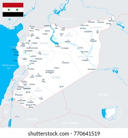 Syria map and flag - High Detailed Vector Illustration