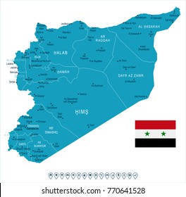 Syria map and flag - High Detailed Vector Illustration