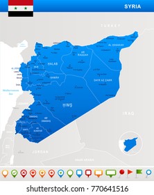 Syria map and flag - highly detailed vector illustration