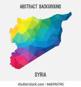 Syria map in geometric polygonal,mosaic style in rainbow colors.Abstract tessellation,modern design background,low poly. Vector illustration.
