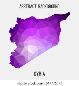 Syria map in geometric polygonal,mosaic style in purple shades.Abstract tessellation,modern design background,low poly. Vector illustration.