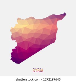 Syria map in geometric polygonal,mosaic style.Abstract tessellation,modern design background,low poly. Geometric cover, mockup. Vector illustration.