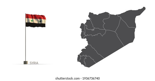 Syria map. gray country vector map and flag 3d illustration.