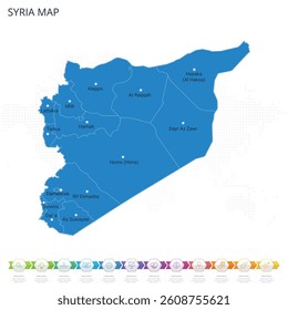 Syria Map - Infographic detailed map with regions and cities of the country. Vector illustration EPS10.
