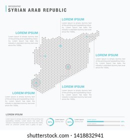 Syria map infographics with abstract pixelated dot pattern on white background. Stylized map concept with elementsl. - Vector illustration