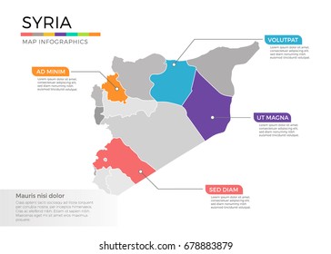 Syria map infographics vector template with regions and pointer marks
