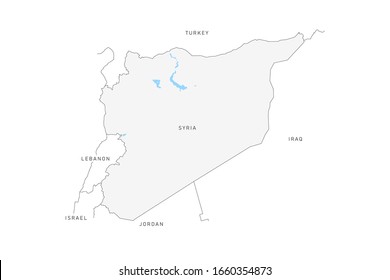 Syria map isolated on white background. Vector thin line border map.