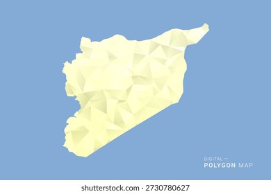 siria Mapa en estilo de Vector de polígono de polietileno bajo, ilustración de forma geométrica con tonos amarillos suaves sobre fondo azul, silueta limpia para infografía.