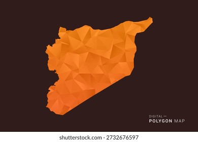 syria Map - low poly polygon vector, geometric triangulated silhouette in orange and dark brown tones, clean modern infographic style, isolated background.