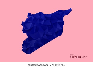 syria Map - Low poly polygon map in deep blue gradient on soft pink pastel background, modern minimal geometric design, clean digital vector illustration.