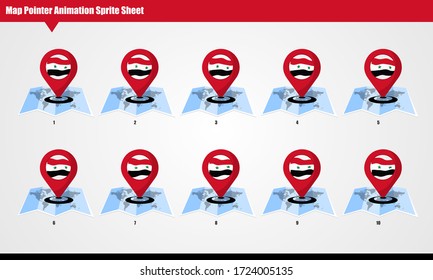 Marcador Syria Map con la bandera animada Sprite Sheet. Animación suave ondulada sobre fondo blanco.