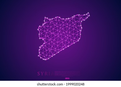 Syrien Kartenmash-Linie und Punktwaage auf violettem technischem Hintergrund. Draht-Rahmen-3D-Maschenweite, Design-Kugel, Punkt und Struktur - Vektorgrafik eps10