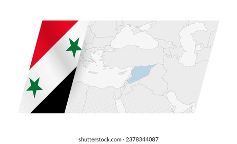Syria map in modern style with flag of Syria on left side. Vector illustration of a map.
