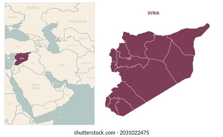Syria map. map of Syria and neighboring countries.