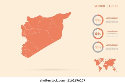 Syrien kartiert orangefarbene abstrakte Infografik-Vektorgrafik.