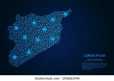 Mapa de Siria desde el punto azul y estrellas brillantes en un fondo oscuro. Vector eps 10.