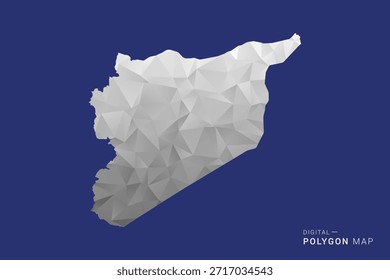 Mapa da Síria - Polígono Branco e Preto mapa Estilo Ilustração Vetor, Projeto Geométrico de Poli Baixo, Isolado no Fundo azul.
