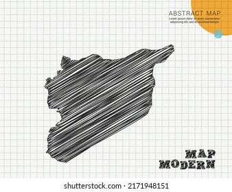 Syria map of vector black silhouette chaotic hand drawn scribble sketch on grid paper used for notes or decoration.