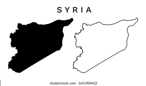 Mapa vectorial de Siria - Mapa en blanco de la silueta negra siria y esquema aislado en fondo blanco