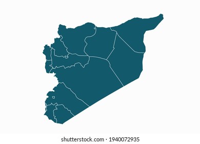 Mapa vectorial de Siria. color azul sobre fondo blanco.