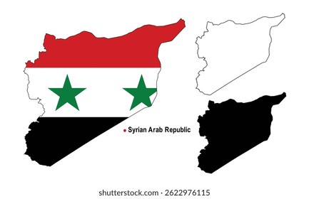 Syria Map Vector - Country Outline, Flag Inside Map, Blank and Silhouette Version