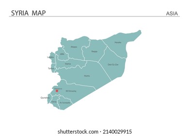Mapa sirio ilustrativo del vector sobre fondo blanco. Los mapas tienen todas las provincias y marcan la ciudad capital de Siria. 