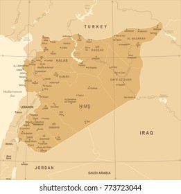 Syria Map - Vintage High Detailed Vector Illustration